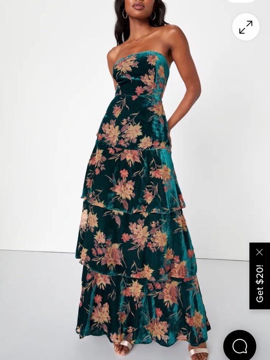 Lulus Dresses & Skirts - Lulu's Teal Strapless Floral Velvet Tiered Maxi Dress